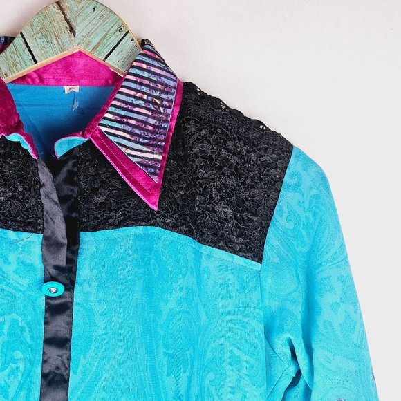 Vintage Pakistani Dress Top, Kameez, Side Splits w/ Lace & Silk Fabric, Size 40 - Picture 2 of 12